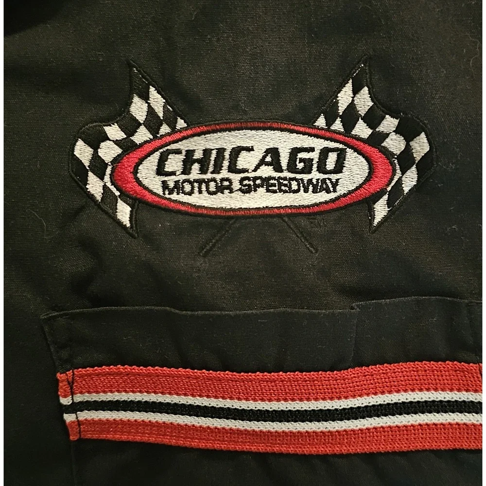 Vintage Hilton Apparel Chicago Speedway Embroidered Button Up Size XXL Black USA